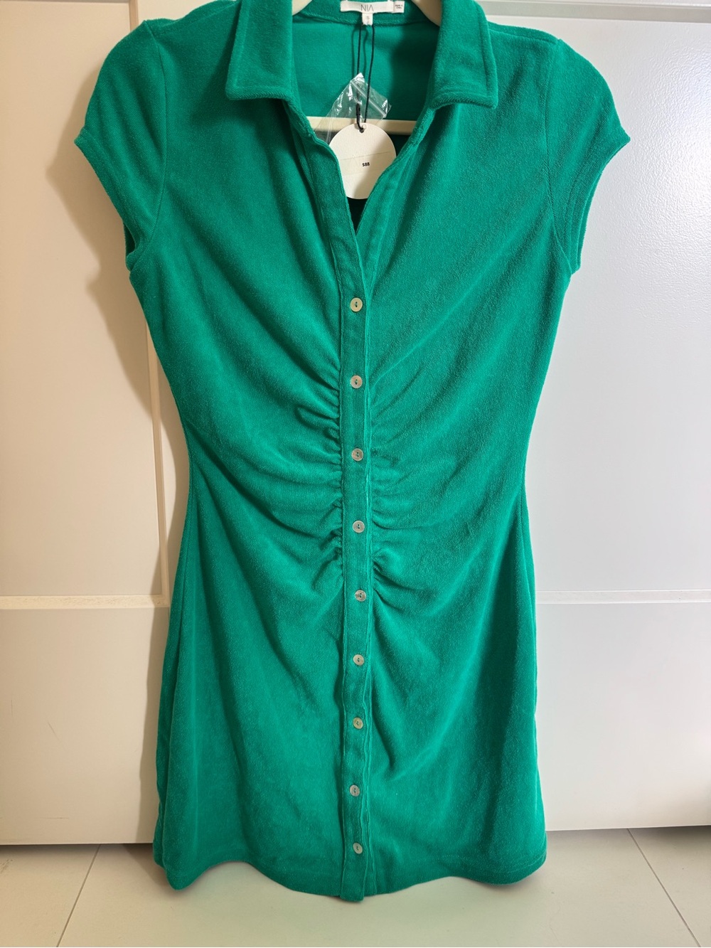 NIA Beverly Cotton Blend Terry Cloth Ruched Minidress/Cover-up NWT